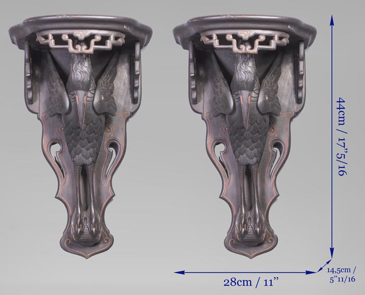 Maison des Bambous Alfred PERRET et Ernest VIBERT (attributed to) - Pair of wall brackets decorated with storks Maison des Bambous Alfred PERRET et Ernest VIBERT (attributed to) - Pair of wall brackets decorated with storks-5