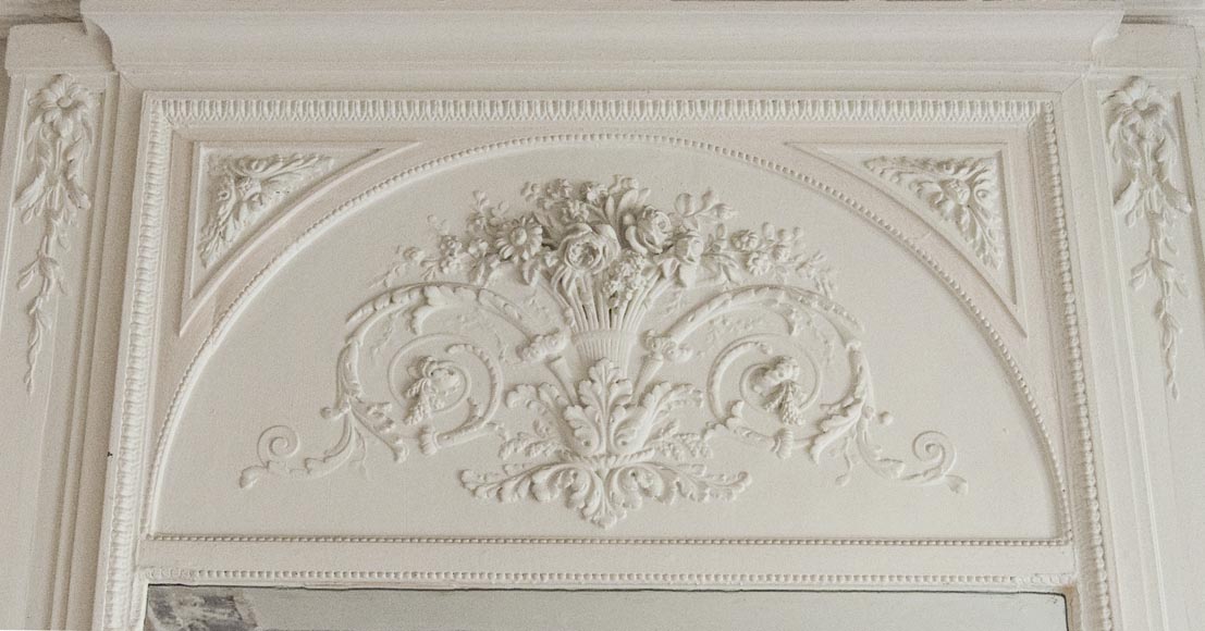 Large antique Louis XVI style overmantel with basket of flowers Large antique Louis XVI style overmantel with basket of flowers-6