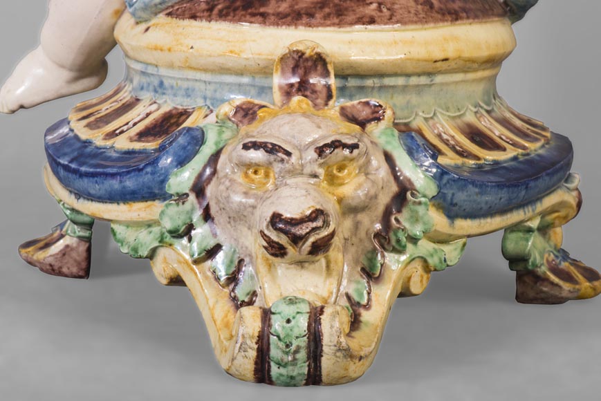 Polychrome earthenware pendulum, Cupid supporting the dial Polychrome earthenware pendulum, Cupid supporting the dial-7