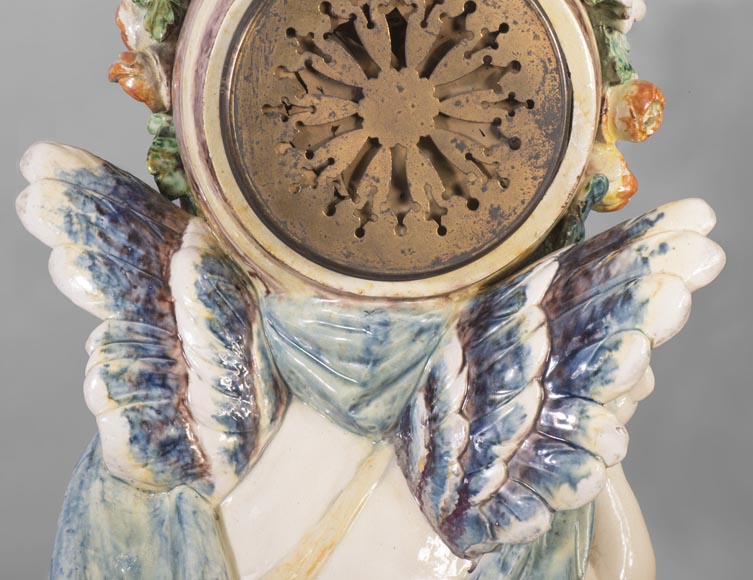 Polychrome earthenware pendulum, Cupid supporting the dial Polychrome earthenware pendulum, Cupid supporting the dial-9