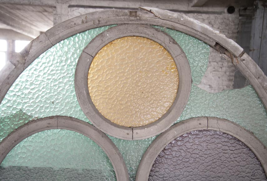 Arched wooden window frames and coloured glass Arched wooden window frames and coloured glass-9