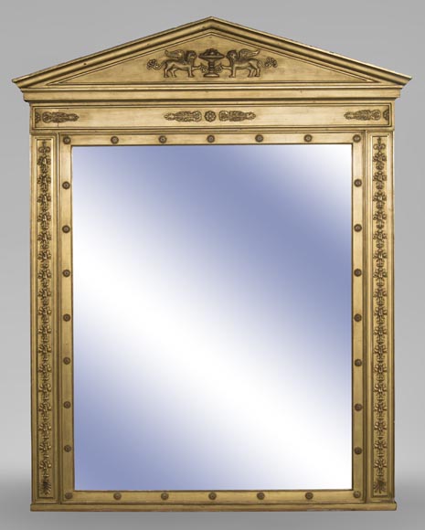 An antique Empire style overmantel, gilded, lions decorated pediment An antique Empire style overmantel, gilded, lions decorated pediment-0