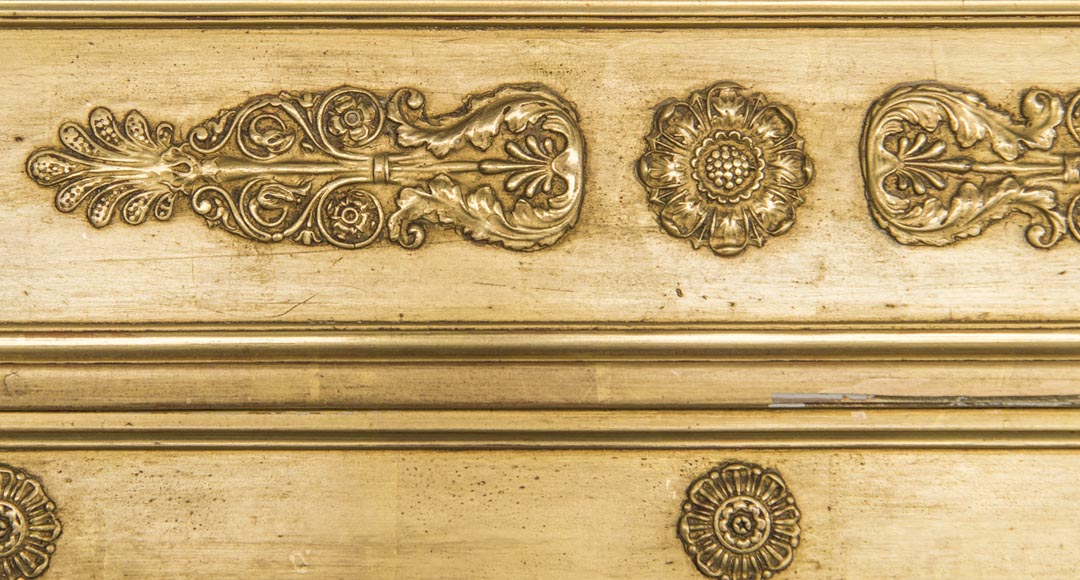 An antique Empire style overmantel, gilded, lions decorated pediment An antique Empire style overmantel, gilded, lions decorated pediment-2