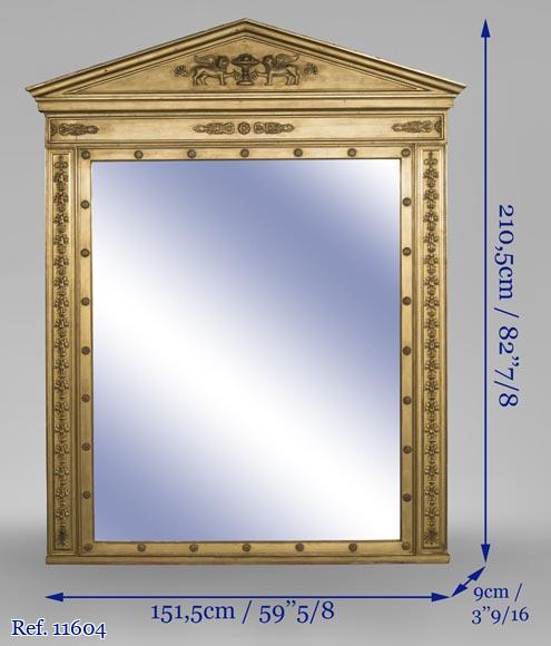 An antique Empire style overmantel, gilded, lions decorated pediment An antique Empire style overmantel, gilded, lions decorated pediment-8