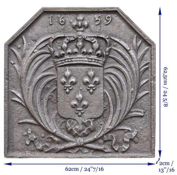 Cast iron fireback with the French coat of arms Cast iron fireback with the French coat of arms-6