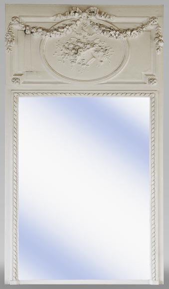 Antique Louis XVI style trumeau with floral basket decoration Antique Louis XVI style trumeau with floral basket decoration-0