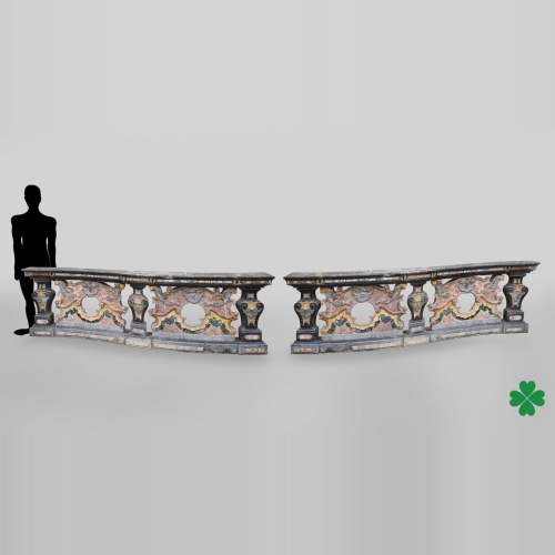 Pair of Baroque style balustrades in polychrome marble
