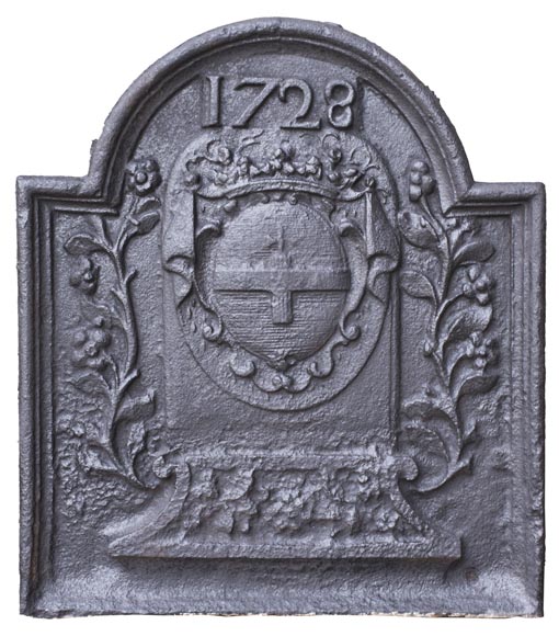 Fireback with La Porte-Mazarin family's coat of arms dated 1728 Fireback with La Porte-Mazarin family's coat of arms dated 1728-0