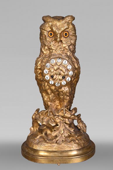 France, Gilt bronze owl clock, late 19th century-0
