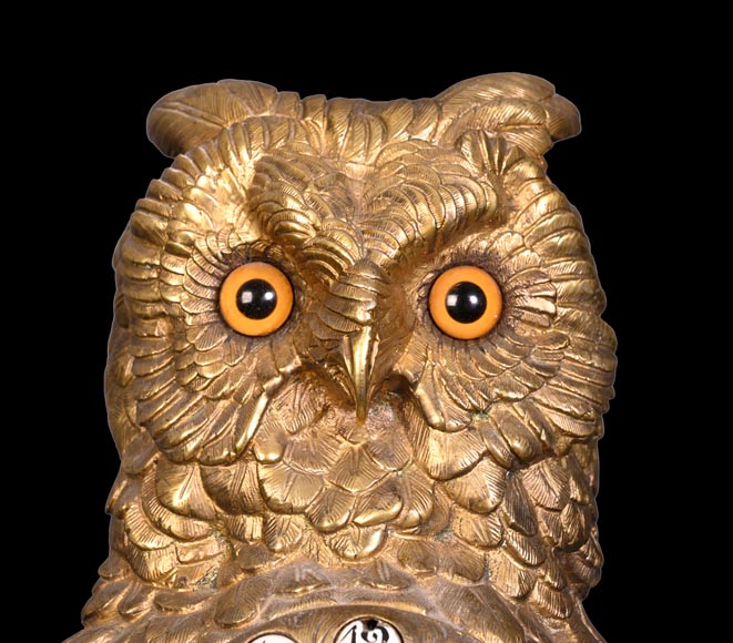 France, Gilt bronze owl clock, late 19th century-1