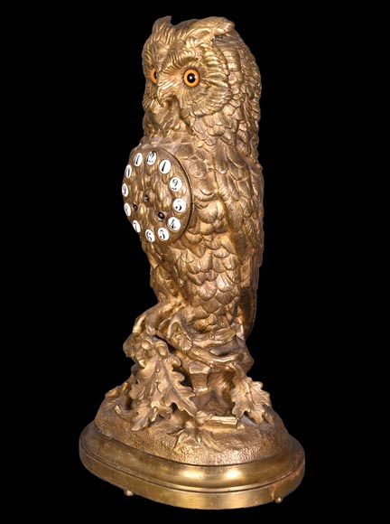 France, Gilt bronze owl clock, late 19th century-4