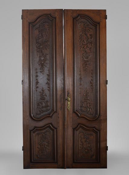 Double door in carved oak in Napoleon III style Double door in carved oak in Napoleon III style-0