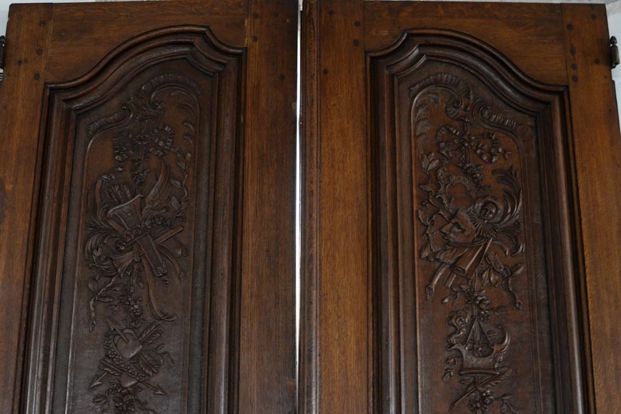 Double door in carved oak in Napoleon III style Double door in carved oak in Napoleon III style-1
