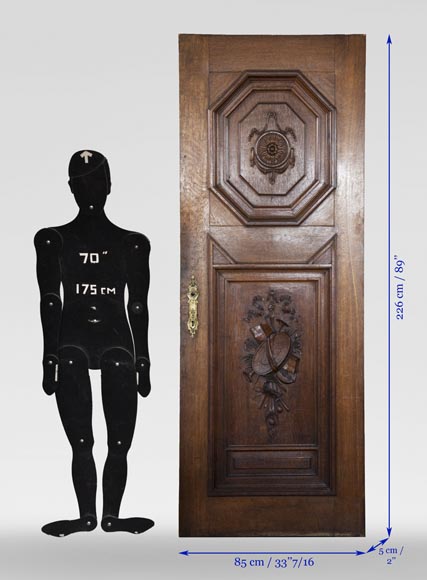 Simple door in carved oak in the Napoleon III style Simple door in carved oak in the Napoleon III style-5