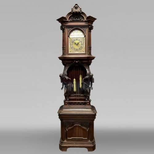 JULIUS GROSCHKUS (active in the second half of the 19th century), Mahogany grandfather clock with exotic decoration