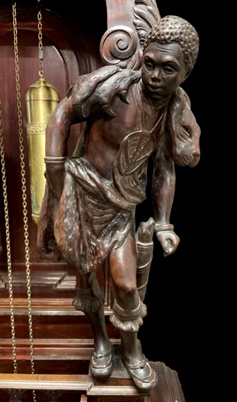 JULIUS GROSCHKUS (active in the second half of the 19th century), Mahogany grandfather clock with exotic decoration-5