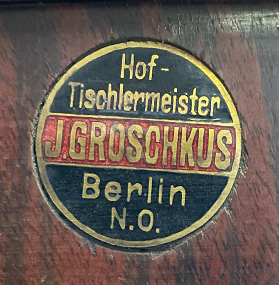 JULIUS GROSCHKUS (active in the second half of the 19th century), Mahogany grandfather clock with exotic decoration-11