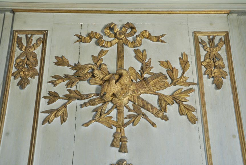 Louis XVI style paneled room comprising a Louis XVI period mantel and its trumeau Louis XVI style paneled room comprising a Louis XVI period mantel and its trumeau-6