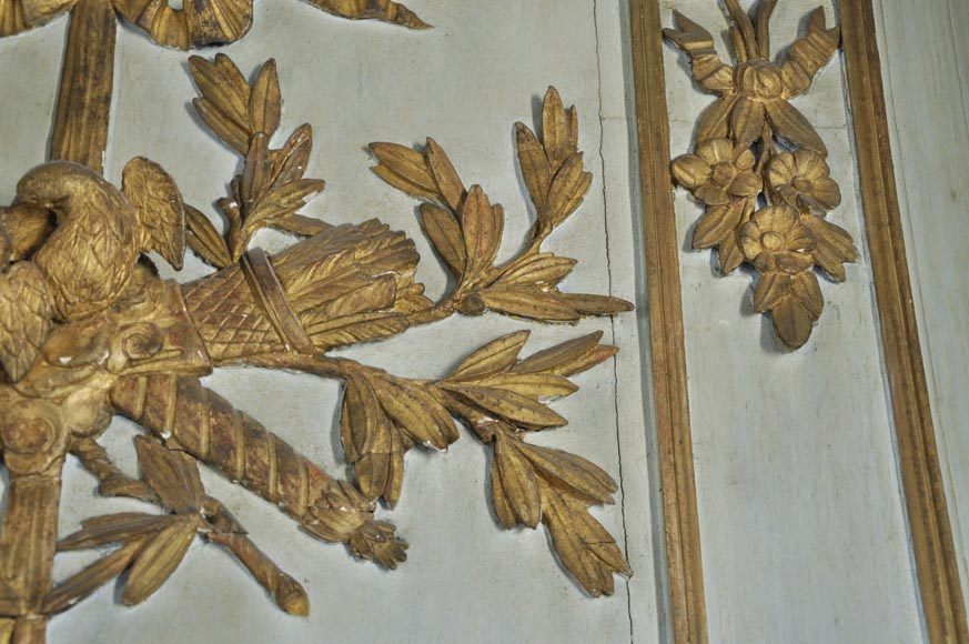 Louis XVI style paneled room comprising a Louis XVI period mantel and its trumeau Louis XVI style paneled room comprising a Louis XVI period mantel and its trumeau-8