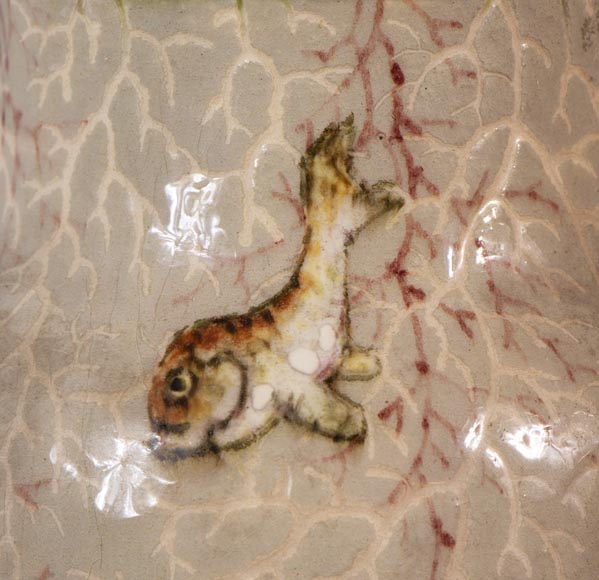 Edmond LACHENAL (1855-1930) - Glazed ceramic ovoid vase with carp decoration Edmond LACHENAL (1855-1930) - Glazed ceramic ovoid vase with carp decoration-6