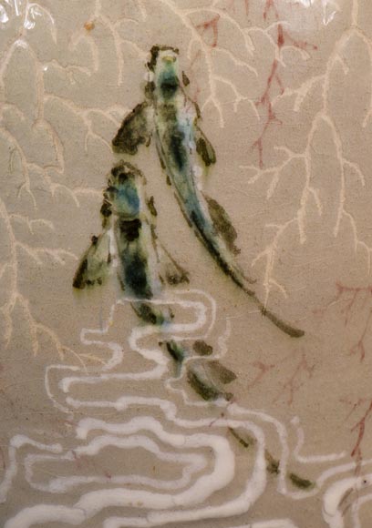 Edmond LACHENAL (1855-1930) - Glazed ceramic ovoid vase with carp decoration Edmond LACHENAL (1855-1930) - Glazed ceramic ovoid vase with carp decoration-7