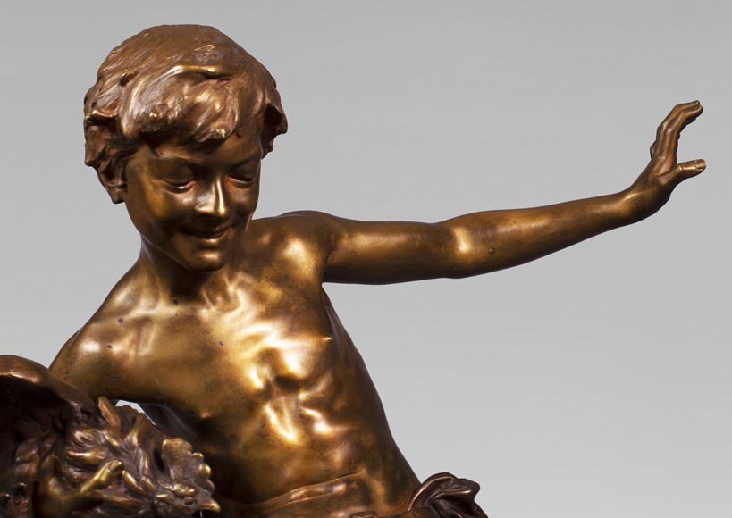 aul Romain CHEVRÉ (1866-1914) - Le combat de coqs, bronze with golden patina aul Romain CHEVRÉ (1866-1914) - Le combat de coqs, bronze with golden patina-3