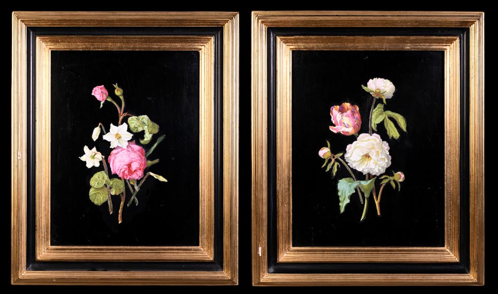 Julien-Nicolas RIVART, two porcelain marquetry panels on wood Julien-Nicolas RIVART, two porcelain marquetry panels on wood-0