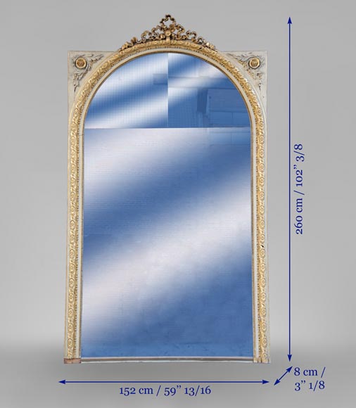 Important Louis XVI style overmantel pierglass decorated with knotted ribbons and flowers Important Louis XVI style overmantel pierglass decorated with knotted ribbons and flowers-8