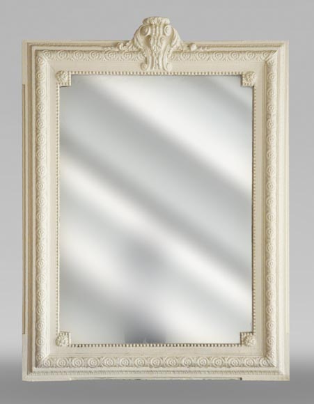 Small trumeau painted in white with roses Small trumeau painted in white with roses -0