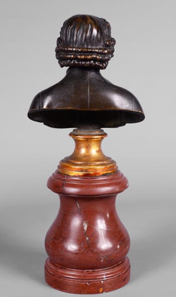 Pair of Voltaire and Rousseau busts in patinated bronze and marble Pair of Voltaire and Rousseau busts in patinated bronze and marble-2