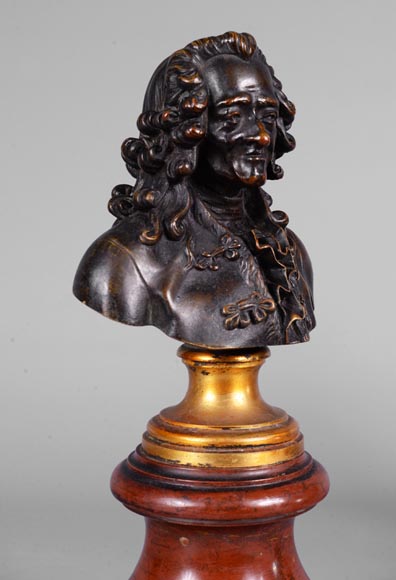 Pair of Voltaire and Rousseau busts in patinated bronze and marble Pair of Voltaire and Rousseau busts in patinated bronze and marble-6