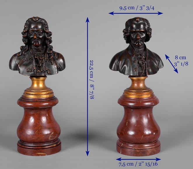 Pair of Voltaire and Rousseau busts in patinated bronze and marble Pair of Voltaire and Rousseau busts in patinated bronze and marble-13