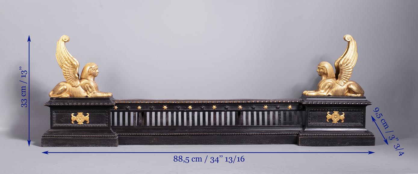 Two-patina bronze winged sphinx fire fender Two-patina bronze winged sphinx fire fender-11