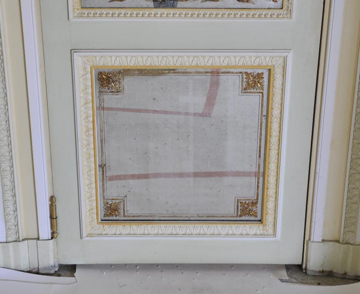 Pair of Louis XVI style wood, stucco and mirror doors, circa 1970 Pair of Louis XVI style wood, stucco and mirror doors, circa 1970-7