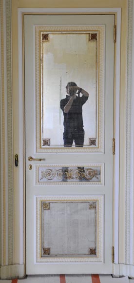Pair of Louis XVI style wood, stucco and mirror doors, circa 1970 Pair of Louis XVI style wood, stucco and mirror doors, circa 1970-9