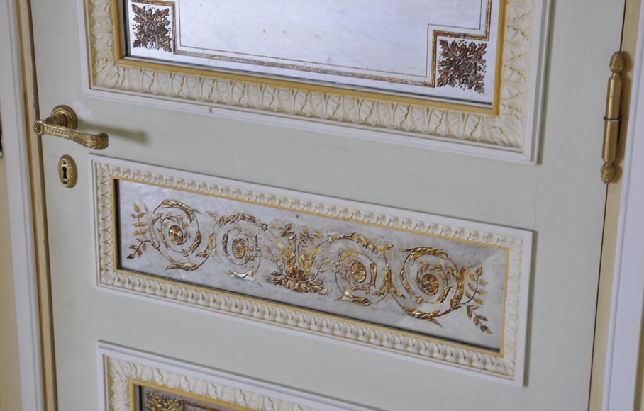 Pair of Louis XVI style wood, stucco and mirror doors, circa 1970 Pair of Louis XVI style wood, stucco and mirror doors, circa 1970-11