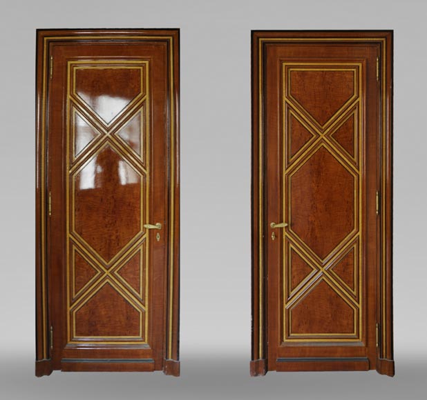 Pair of late 20th century Art Deco style wood trompe l'oeil doors Pair of late 20th century Art Deco style wood trompe l'oeil doors -0