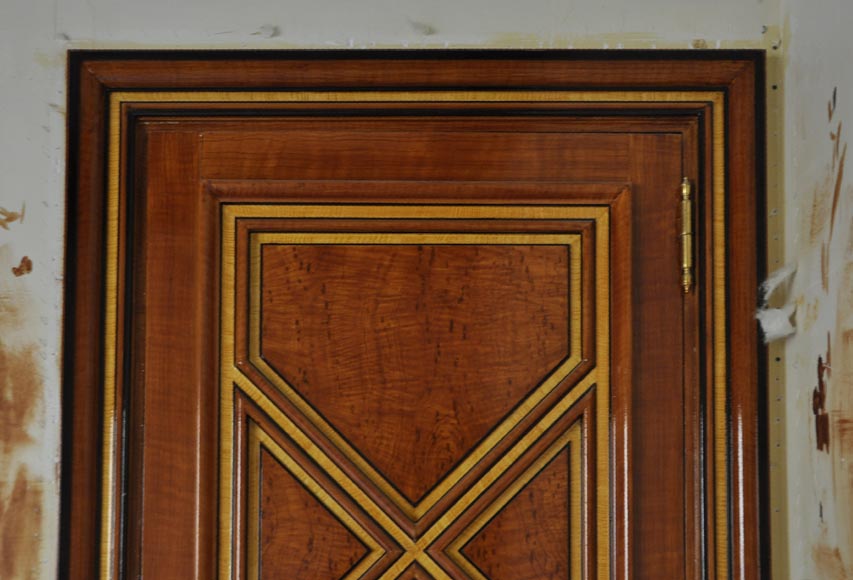Pair of late 20th century Art Deco style wood trompe l'oeil doors Pair of late 20th century Art Deco style wood trompe l'oeil doors -1