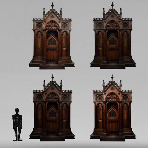 Group of four Neo-Gothic style confessionals in oak