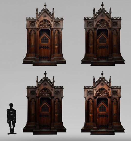 Group of four Neo-Gothic style confessionals in oak Group of four Neo-Gothic style confessionals in oak-0