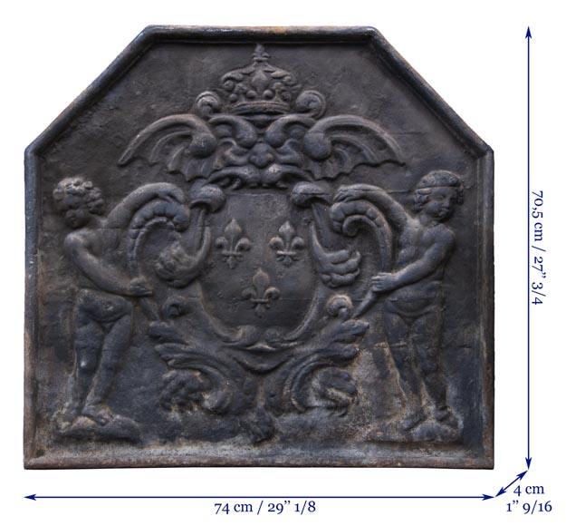20th century fireback with French coat of arms and putti 20th century fireback with French coat of arms and putti-7