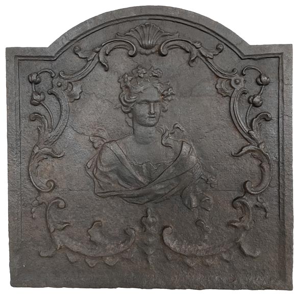 Cast iron fireback with a woman bust, 18th century Cast iron fireback with a woman bust, 18th century-0