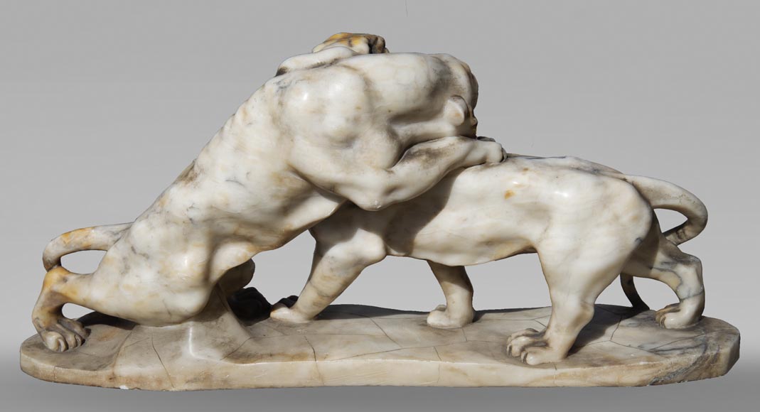 Group in carved veined alabaster representing two panthers Group in carved veined alabaster representing two panthers-6