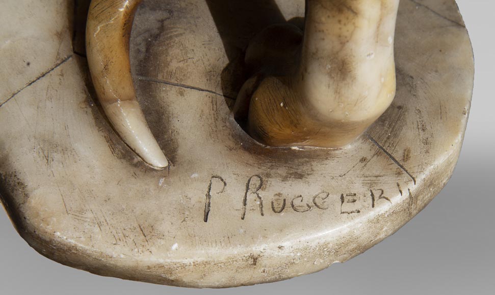 Group in carved veined alabaster representing two panthers Group in carved veined alabaster representing two panthers-7