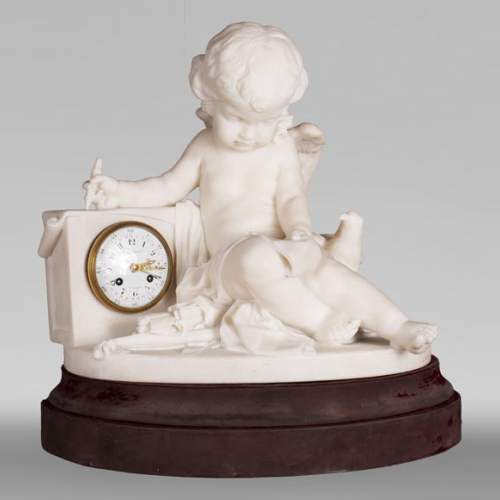 Pendulum from a model by Jean Baptiste Pigalle in Carrara marble from the end of the 19th century