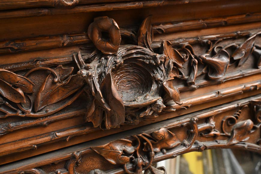 TAHAN (attributed to) — Large carved walnut armoire with mirror and naturalist decoration TAHAN (attributed to) — Large carved walnut armoire with mirror and naturalist decoration-3