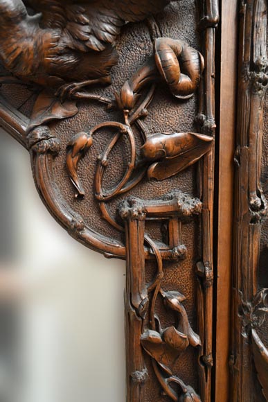 TAHAN (attributed to) — Large carved walnut armoire with mirror and naturalist decoration TAHAN (attributed to) — Large carved walnut armoire with mirror and naturalist decoration-7