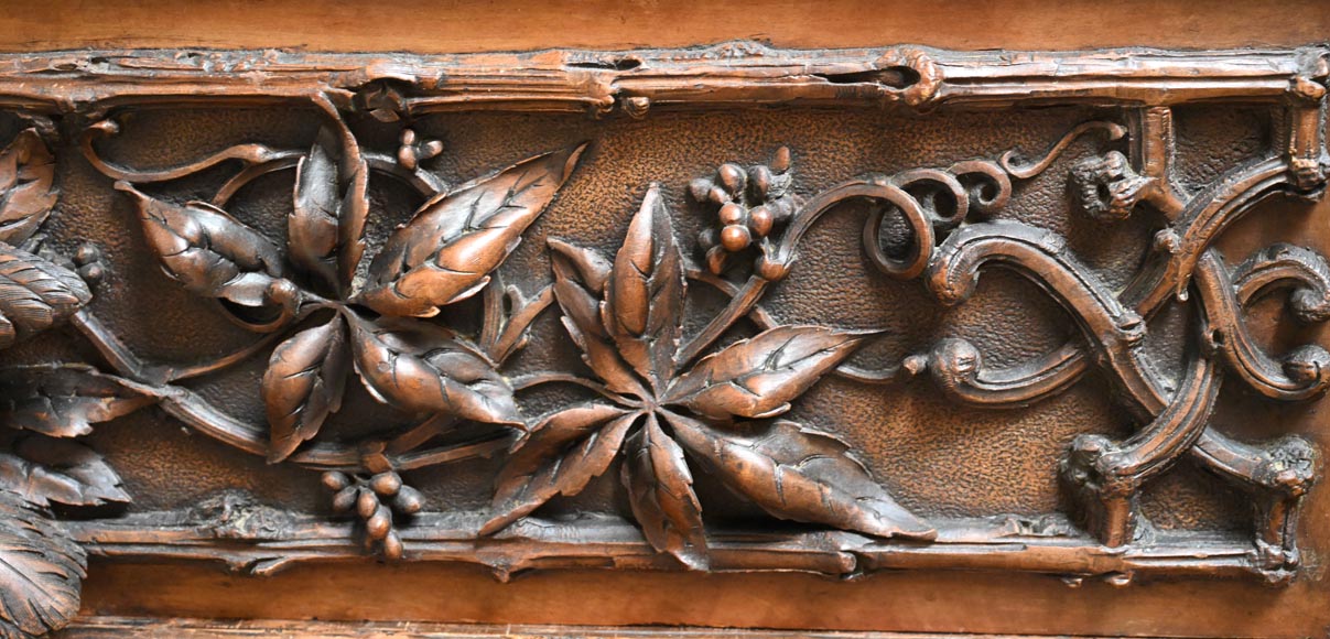 TAHAN (attributed to) — Large carved walnut armoire with mirror and naturalist decoration TAHAN (attributed to) — Large carved walnut armoire with mirror and naturalist decoration-10