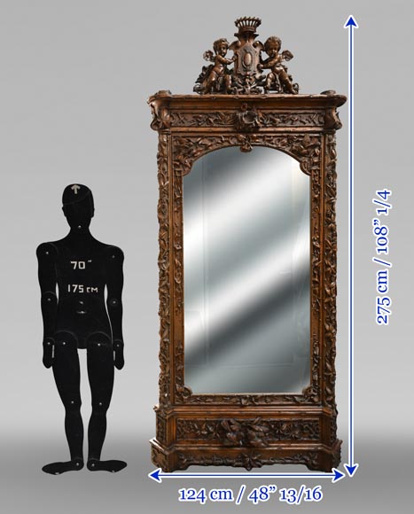 TAHAN (attributed to) — Large carved walnut armoire with mirror and naturalist decoration TAHAN (attributed to) — Large carved walnut armoire with mirror and naturalist decoration-19