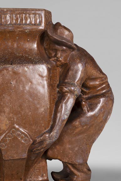 Charles GREBER (1820-1898) - Enamelled stoneware vase with gardeners Charles GREBER (1820-1898) - Enamelled stoneware vase with gardeners-3